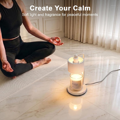 Candle Warmer Lamp with Timer, Modern Farmhouse Candle Warmer for jar Candles, Electric Wax Warmer, Includes 2 Bulbs, Housewarming, Birthday Gift for Women, Mom - White Pleated
