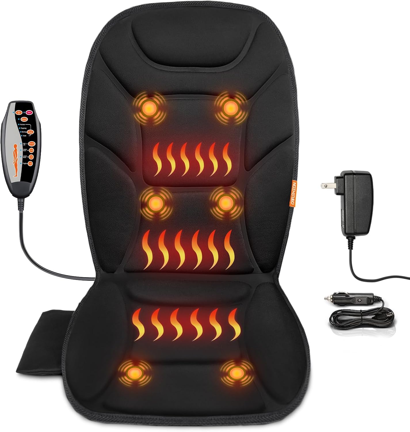 CARSHION Massage Chair Pad with Full Back Thighs Heat | Back Massager for Chair with 3 Heating Pads 6 Vibrating Motors, Massage Seat Cover for Home Office, Heated Seat Cover Warmer