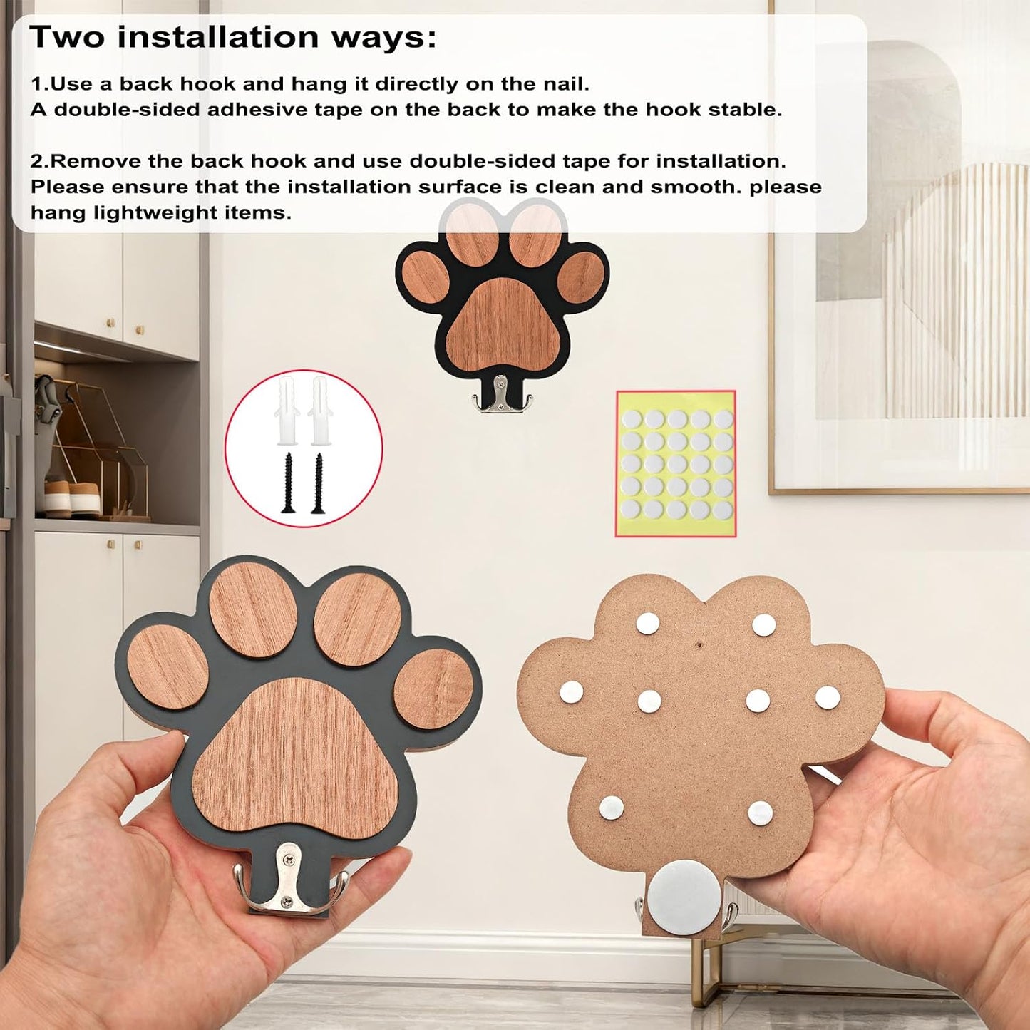 Goodangie00 Wooden Dog Leash Holder Wall Decoration, 3D Dog Paw Harness Wall Mount Hanger Organizer Hooks for Rustic Home Decor, Leashes, Keys, Collars, Hallway, Pet Lover Gift（White）
