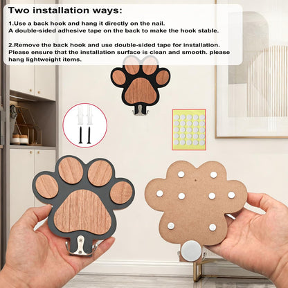 Goodangie00 Wooden Dog Leash Holder Wall Decoration, 3D Dog Paw Harness Wall Mount Hanger Organizer Hooks for Rustic Home Decor, Leashes, Keys, Collars, Hallway, Pet Lover Gift（White）