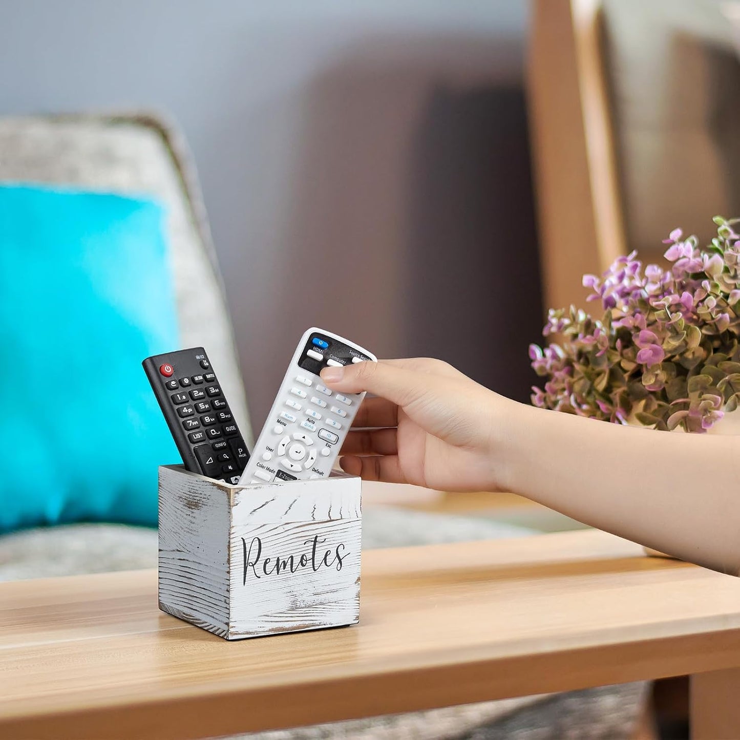DRASTAR Remote Control Holder, Wood TV Remote Holder, Remote Storage Caddy, Remote Control Organizer (Black, 2 Slots)