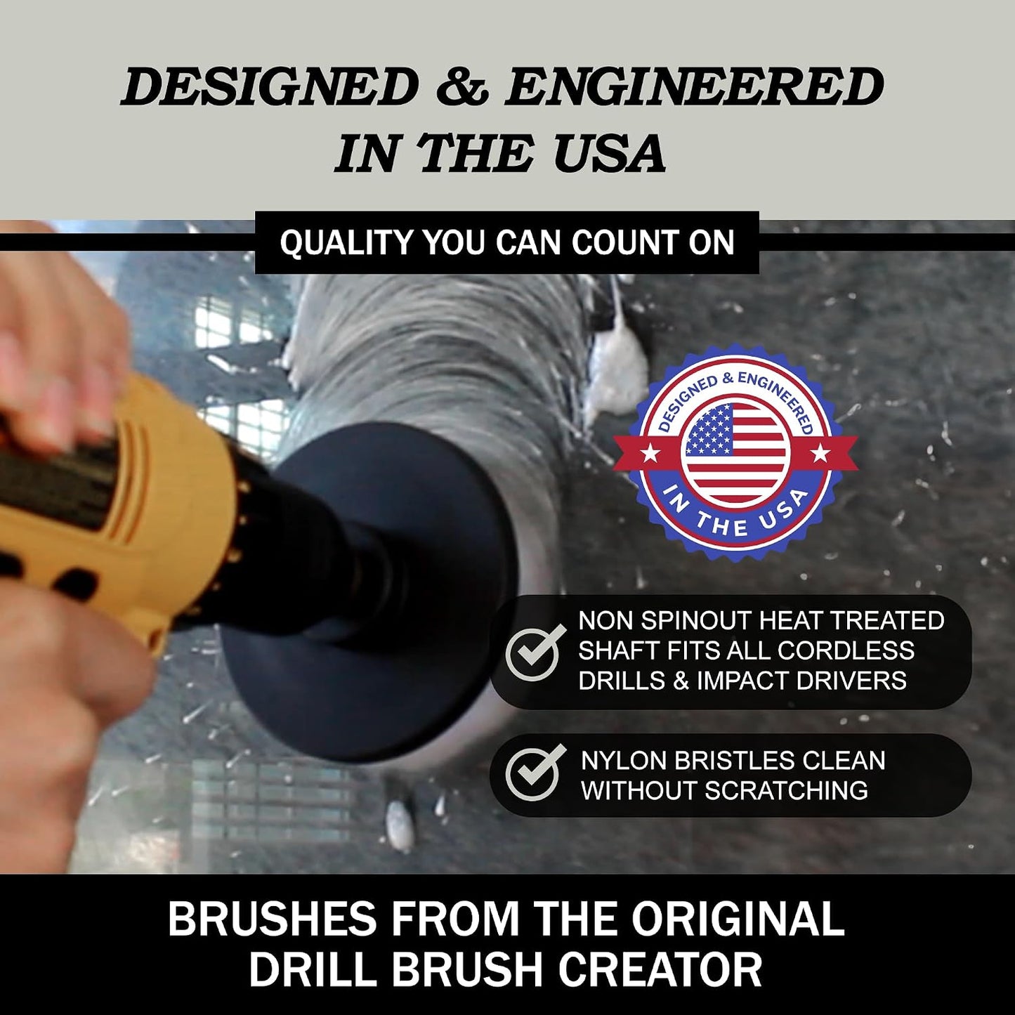 Drillbrush Electric Nylon Drill Brush Attachment Set for Bathroom Cleaning | Power Scrubber Brush Kit for Bathtub, Shower & Tile - Grout Cleaner Kit - All-Purpose Household Cleaning Brushes for Drill