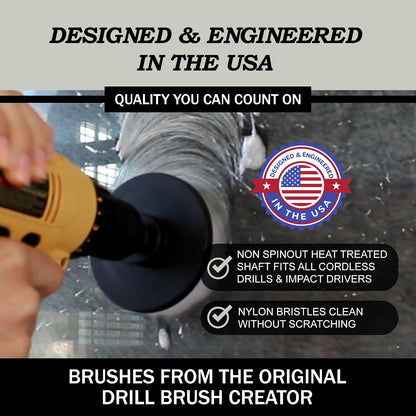 Drillbrush Electric Nylon Drill Brush Attachment Set for Bathroom Cleaning | Power Scrubber Brush Kit for Bathtub, Shower & Tile - Grout Cleaner Kit - All-Purpose Household Cleaning Brushes for Drill