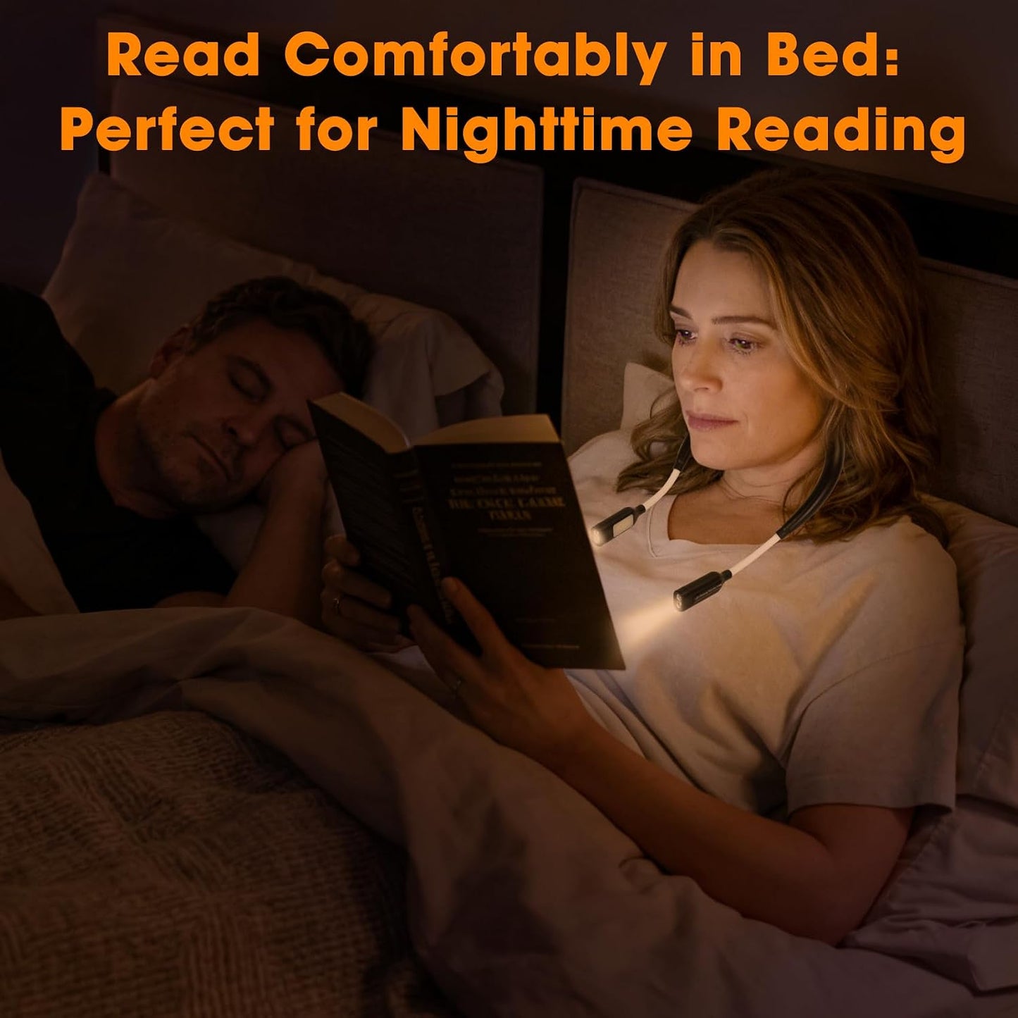 Rechargeable Heated Neck Reading Light with 4 Adjustable Light Modes, Hands Free LED Booklight Lamp for Books in Bed, Night Reading, Comfortable Book Lights for Readers & Crafters (Black)