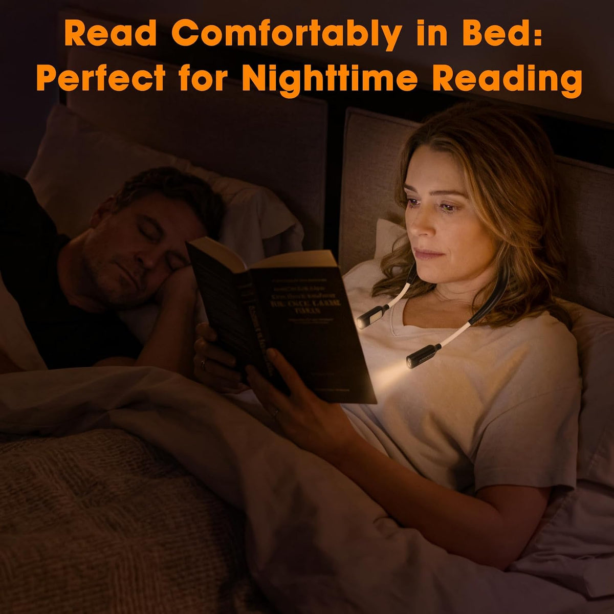Rechargeable Heated Neck Reading Light with 4 Adjustable Light Modes, Hands Free LED Booklight Lamp for Books in Bed, Night Reading, Comfortable Book Lights for Readers & Crafters (Black)