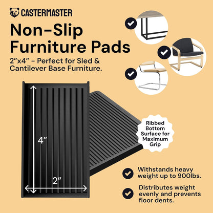 Non-Slip Furniture Pads - 4x4 in Brown, 4 Pack | Square rubber caster cups - anti-skid - Use for heavy sofas, beds & chairs on hardwood floors