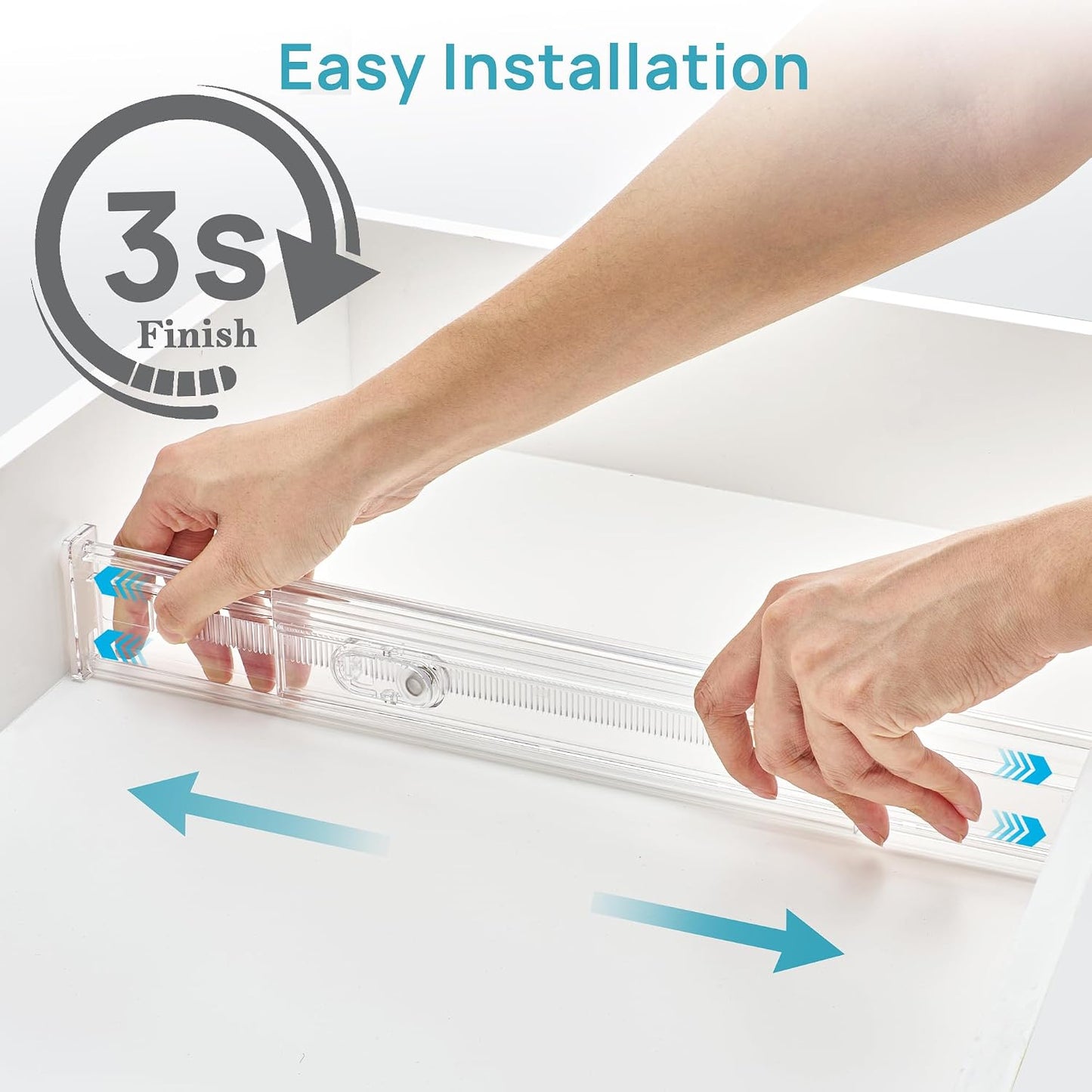 Vtopmart 2.36" Drawer Dividers with Expandable Inserts, 12.8"-22.3", 8 Pack | Adjustable Kitchen Drawer Organizer, Clear Organizer Separator for Flatware, Utensil, Cutlery, 8 Dividers with 14 Inserts