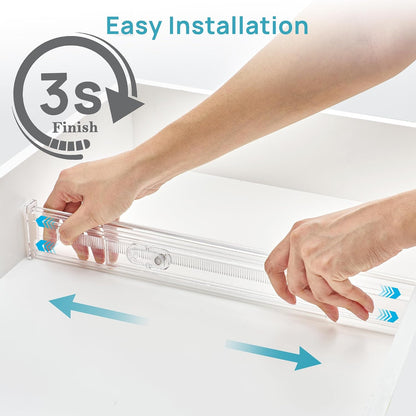 Vtopmart 2.36" Drawer Dividers with Expandable Inserts, 12.8"-22.3", 8 Pack | Adjustable Kitchen Drawer Organizer, Clear Organizer Separator for Flatware, Utensil, Cutlery, 8 Dividers with 14 Inserts