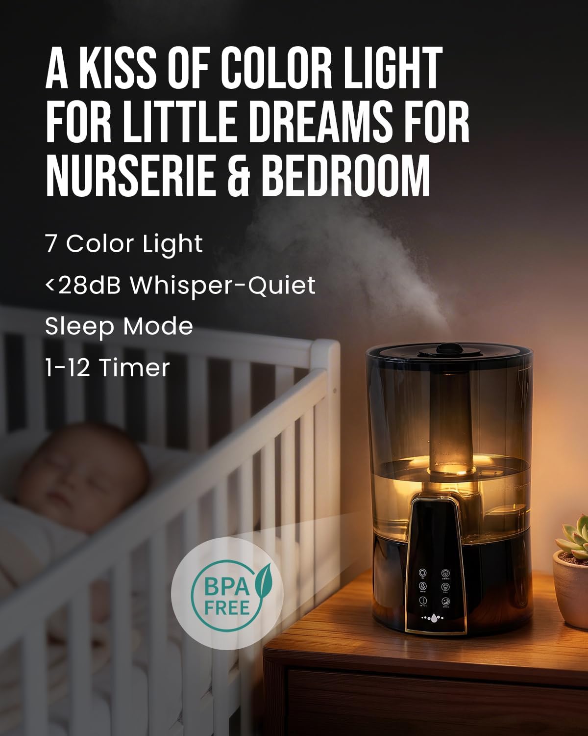YOKEKON Humidifiers for Bedroom, 4L Remote Control for Large Room,Black