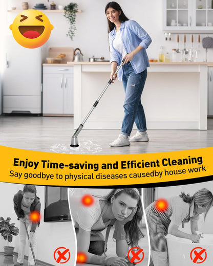 Electric Spin Scrubber for Bathroom, Shower Scrubber with Long Handle | Shower Cleaner Brushes, IPX7 Waterproof & 2 Speed, 3 Brush Heads, 90min Runtime, Bathroom Cleaning Supplies for Toilet Tub