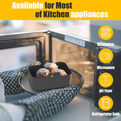 2Pcs Air Fryer Silicone Liners Rectangular for Ninja Foodi Dual DZ201 8QT | DZ090 6QT/Ninja DoubleStack SL201 8QT, MMH Reusable Airfryer Pot Baking Basket | Non-stick | Easy Cleaning | Food Safe | Gray