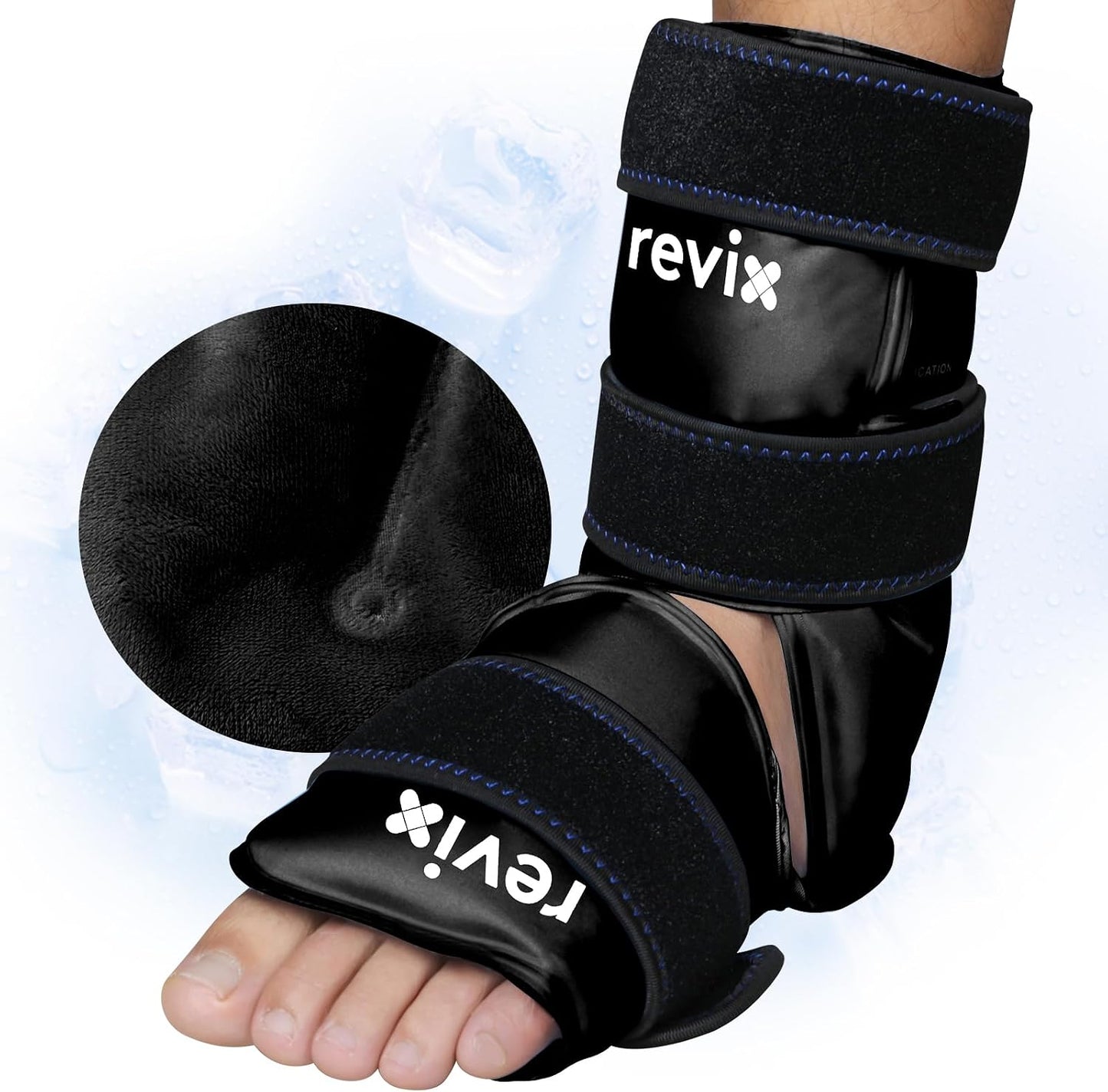 REVIX Foot & Ankle Ice Pack Wrap, Hands-Free Design, 2 Packs | Heel Ice Wrap with 3 Adjustable Straps, Reusable Gel Cold Compression for Plantar Fasciitis, Post-Workout Recovery