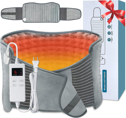 Electric Heating Pad for Back with Adjustable Belt, Moist Heat for Cramps | 12"X24"+26" Large Size, Hands-Free Wear, 6 Heat Levels, 4 Timers, Auto Shut Off, Machine Washable, Gift For Women & Men