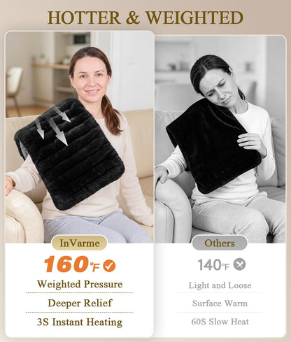 Infrared Weighted Heating Pad: 2X Graphene Fast Deep Pain Relief for Cramps Back - 1-Min Relax from Stiffness Soreness - 2.2 lb Gentle Pressure Far Infrared - 3H Auto Off 12” X 24”