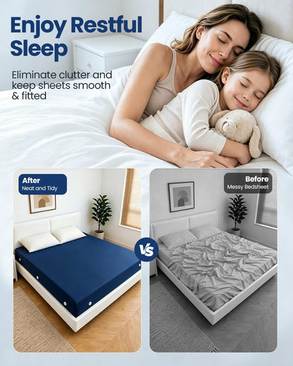 Bed Sheet Holders for Corners: 10 Clips with Side-Edge Locks (Not Just 4 Corners), One-Piece Bed Sheet Straps, No Metal & Anti-Slip, Heavy Duty Fitted Sheet Holder (Twin＆Full Style: 5-8in)