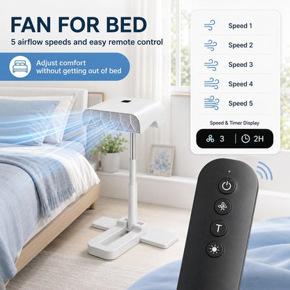 Bed Fan Under Sheets, 5-Speed Cooling System Adjustable 11-24 Inches | ABS housing, touch controls and brushless motor provide 12+ hour runtime for bedrooms, dorms, offices, camping and night use