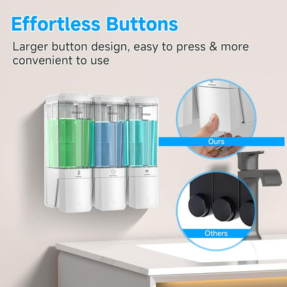 Shampoo and Conditioner Dispenser,GlintGath Shower Dispenser 3 Chamber No Drill Shampoo Dispenser for Shower Wall Mounted Shower Soap Dispenser for Bathroom Hotel,Large Capacity 3 * 500ML,White1