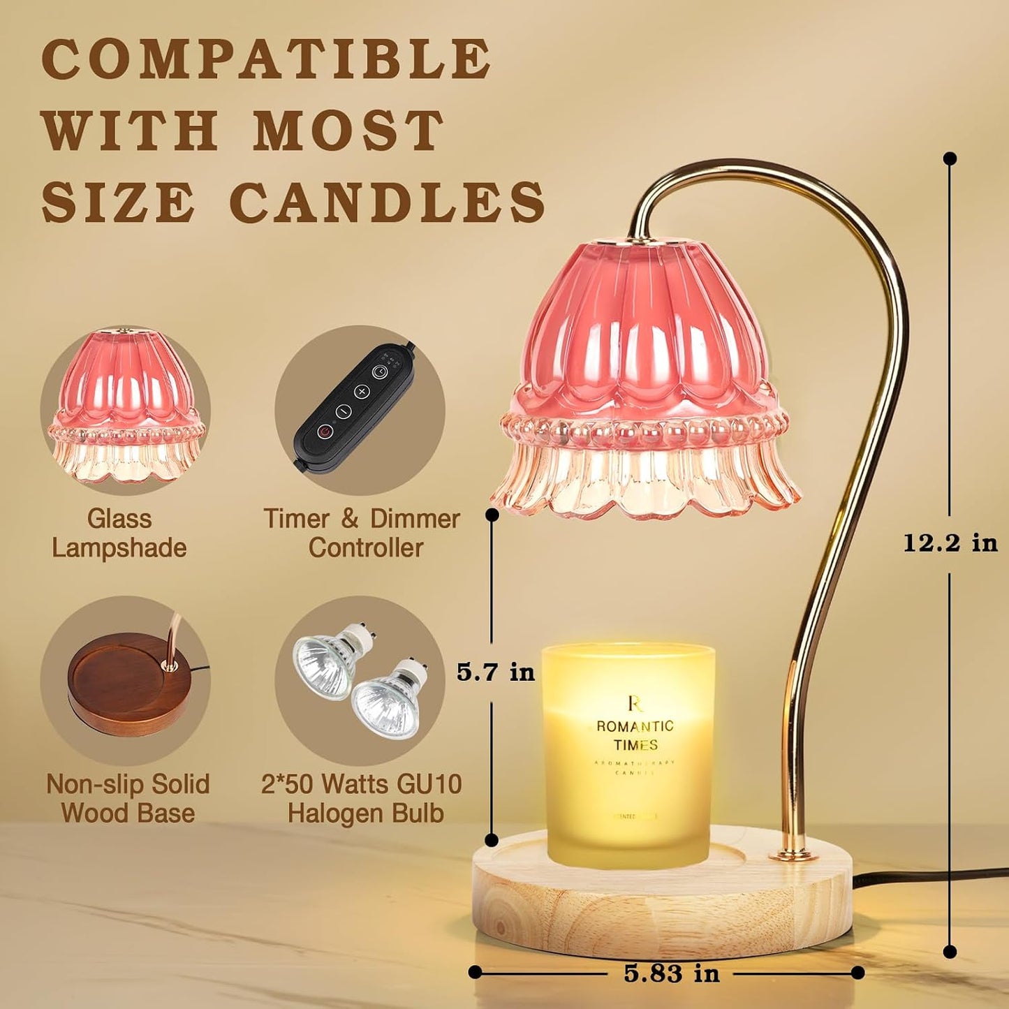 Funistree Flower Candle Warmer Lamp with Timer, Dimmable Candle Lamp Warmer, Christmas Birthday Gifts for Women Mom Her, Housewarming Home Decor, Lotus Wax Warmer for Yankee Candles - Lily Amber