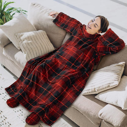 PAVILIA Fleece Blanket with Sleeves, Foot Pockets for Women Men Adults, Plush Wearable Blanket Throw Wrap, Warm Snuggle Blanket Robe, Cozy Gift Ideas Wife Mom, Dark Purple