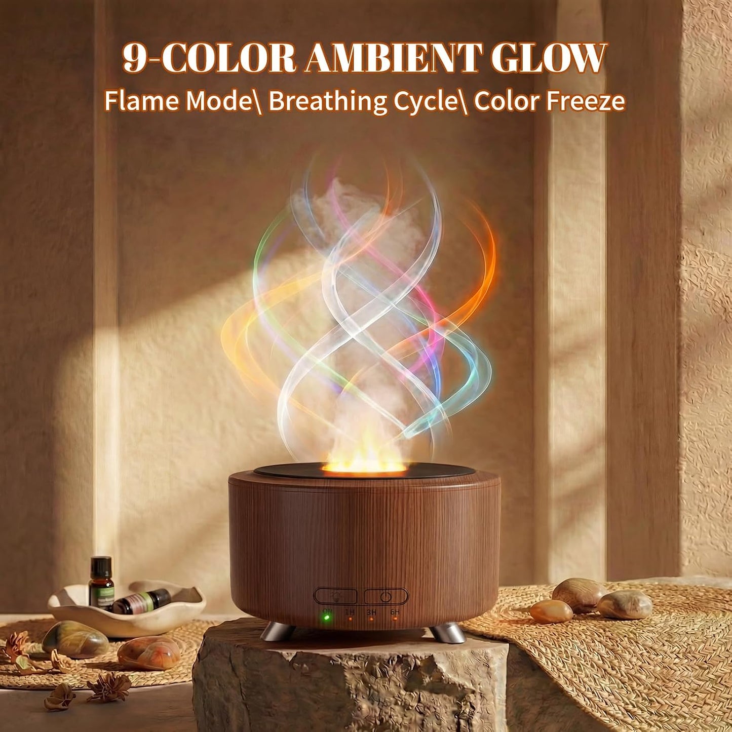 Essential Oil Diffuser for Home, 500ML Aromatherapy Diffuser Oil Machine for Office Room Yoga, Aroma Diffuser with Auto-Off Function, 9 Colors LED Night Light, Light Wood