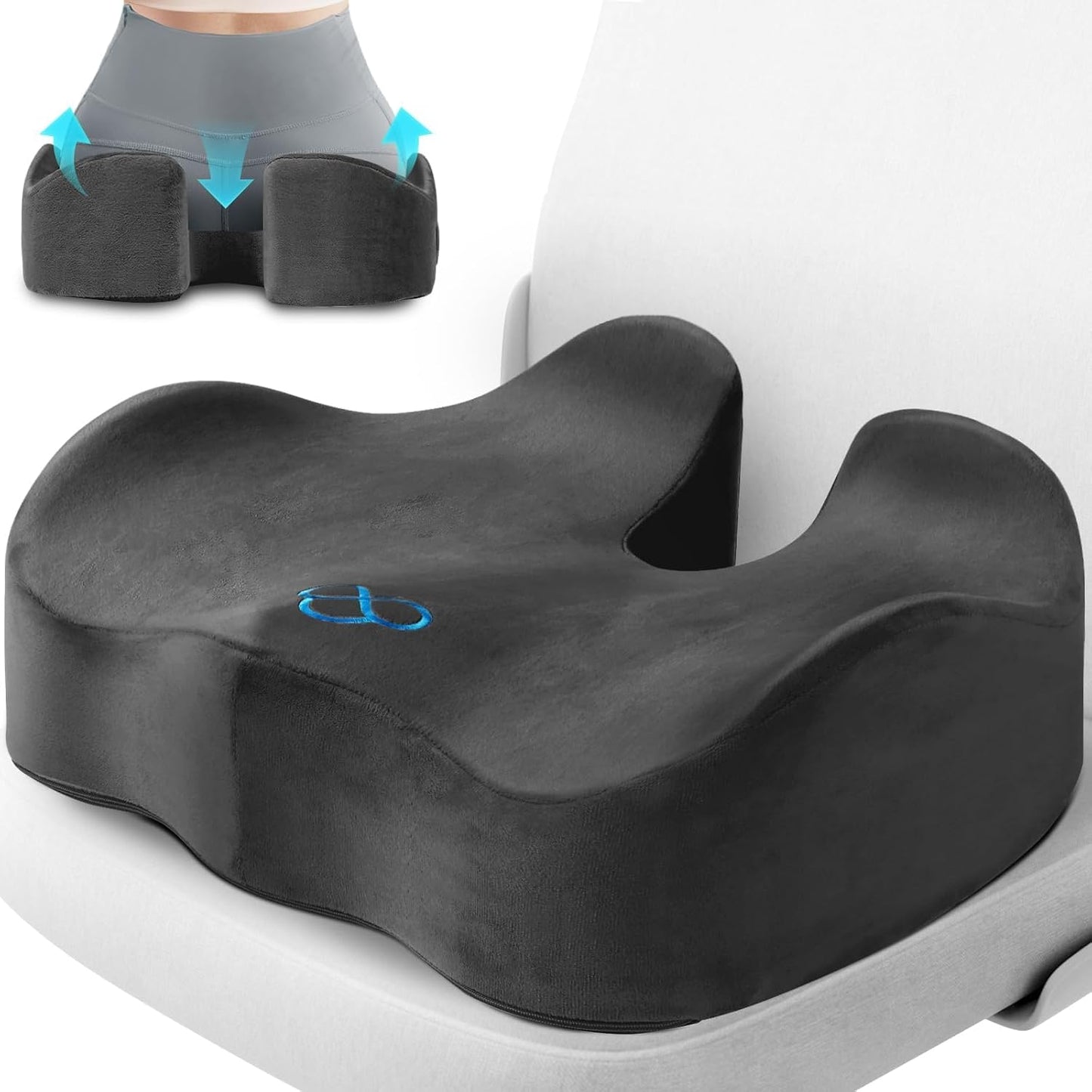 CushyOasis Seat Cushion, Gel Memory Foam Office Chair Cushions, (Black) | Chair Cushion, Anti-Slip Bottom & Removable Cover Tailbone Pain Relief Cushion, Memory Foam Seat Cushion for Office