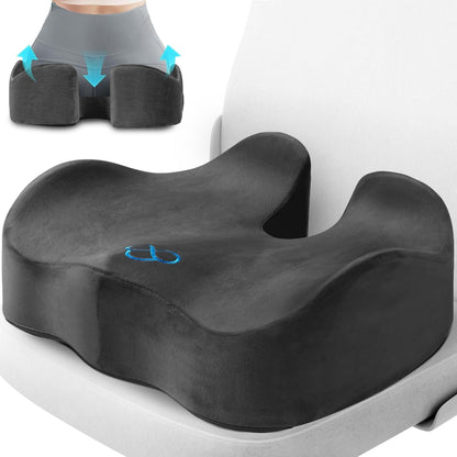 CushyOasis Seat Cushion, Gel Memory Foam Office Chair Cushions, (Black) | Chair Cushion, Anti-Slip Bottom & Removable Cover Tailbone Pain Relief Cushion, Memory Foam Seat Cushion for Office