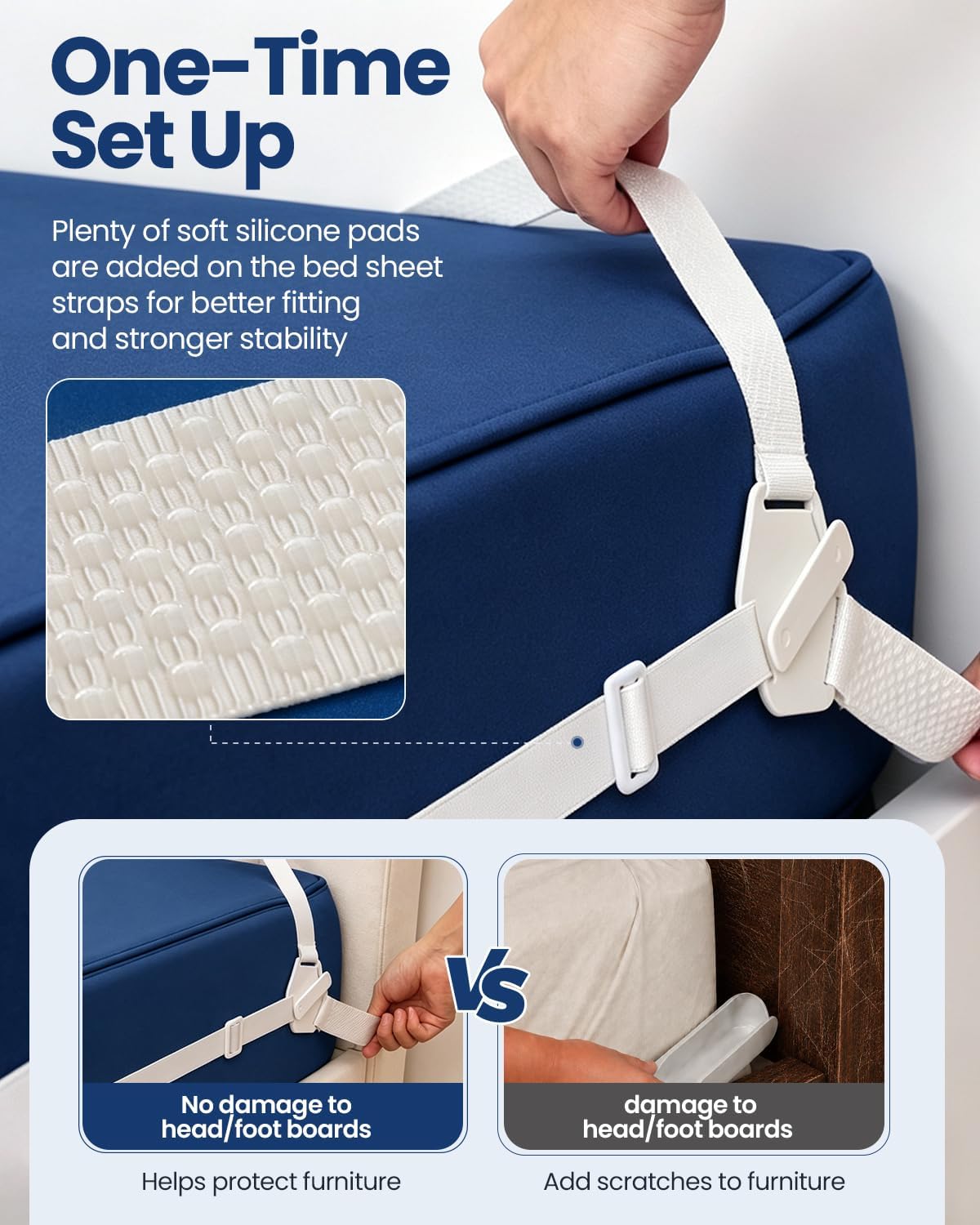 Bed Sheet Holders for Corners: 10 Clips with Side-Edge Locks (Not Just 4 Corners), One-Piece Bed Sheet Straps, No Metal & Anti-Slip, Heavy Duty Fitted Sheet Holder (Twin＆Full Style: 5-8in)