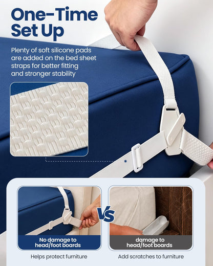 Bed Sheet Holders for Corners: 10 Clips with Side-Edge Locks (Not Just 4 Corners), One-Piece Bed Sheet Straps, No Metal & Anti-Slip, Heavy Duty Fitted Sheet Holder (Twin＆Full Style: 5-8in)