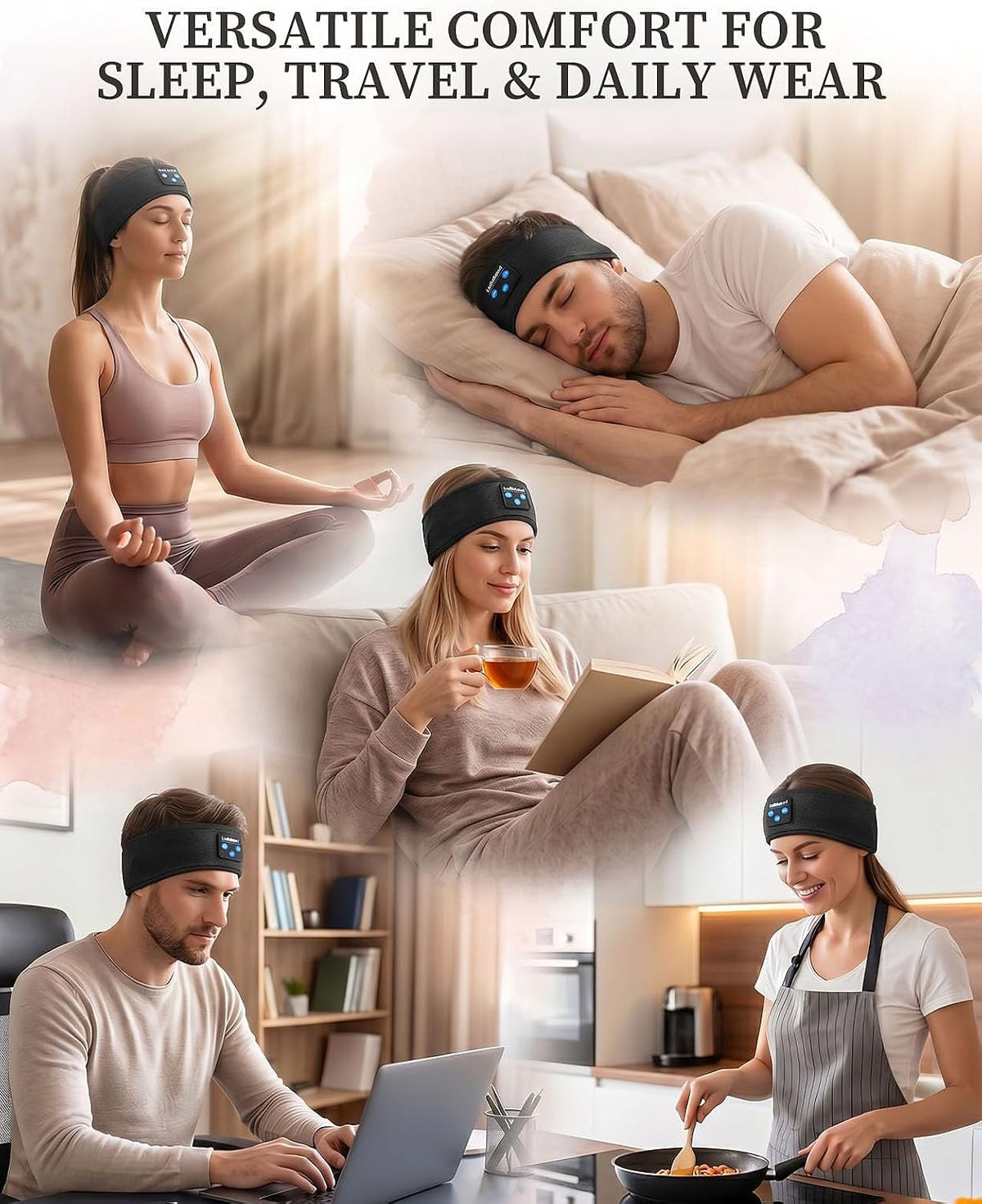 Lullaband Sleep Headphones, Bluetooth Headband Headphones with 12-Hour Battery, Soft Headband for Sleeping, Travel, Exercise, Yoga & Relaxation