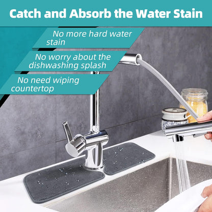 PoYang 4 Pack Faucet Mat for Kitchen Sink Splash Guard, Long 24x5.1 Inch | Super Absorbent Microfiber Faucet Mat, Catch Splashes and Drips, Machine Washable Sink Protectors for Kitchen, Bathroom & RV