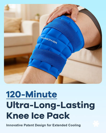 Knee Ice Pack Wrap for Pain Relief, 120-Min Long-Lasting & No Condensation | Ice-Grid Even Cooling Design, Reusable Gel Cold Therapy for Injuries, Knee Replacement Surgery, Swelling, ACL, Meniscus Tear