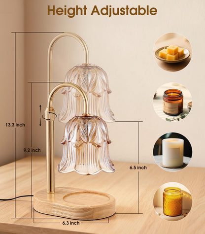 Candle Warmer Lamp Adjustable Timer - Electric Flower Glass Candles Light | Height Adjustable Dimmable Vintage Base Modern Wax Candles Jar Top Warmers Wax Melts Birthday Women Mom House Warming Gifts