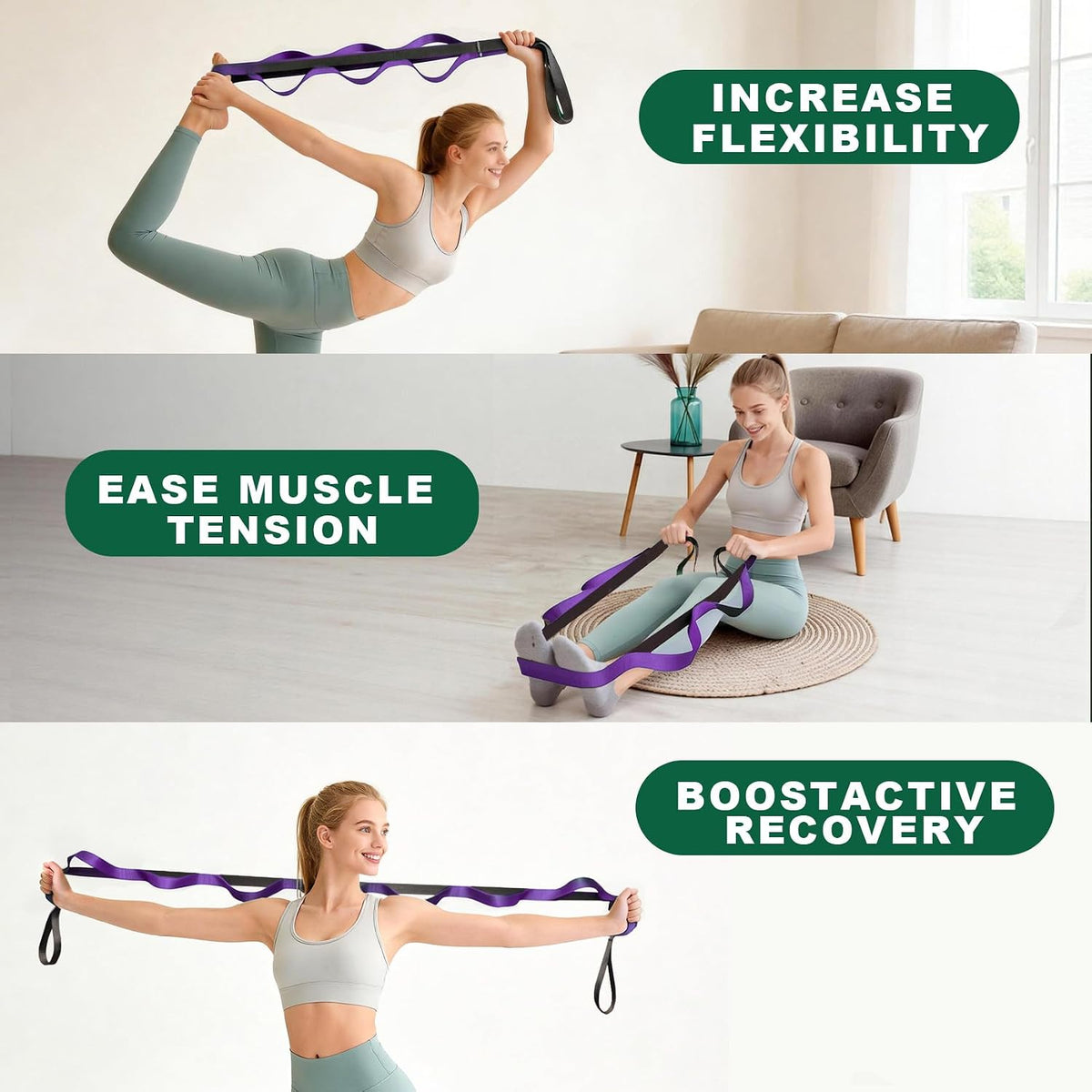 Acozycoo Stretching Strap with Loops for Leg Calf Back Physical Therapy