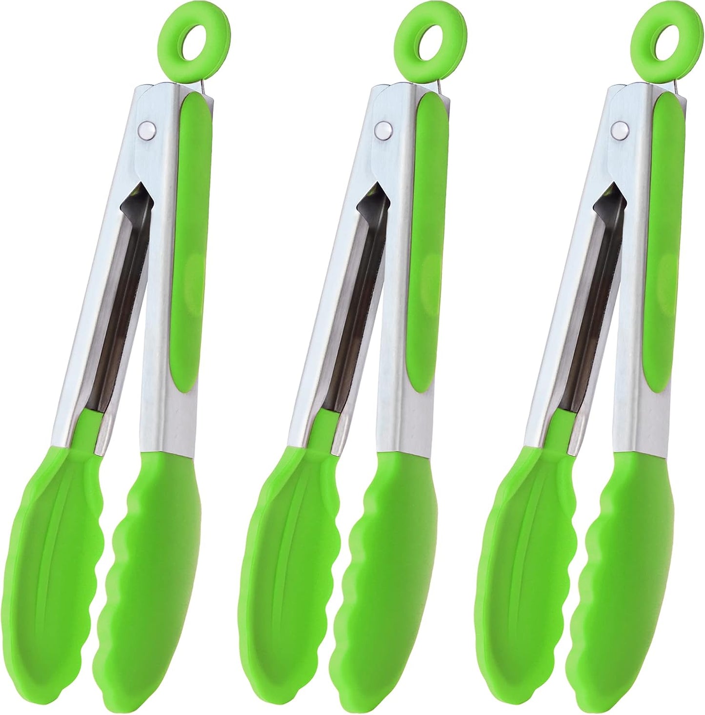 HINMAY Mini Tongs with Silicone Tips 7-Inch Serving Tongs, Set of 3 (Red Blue Green)