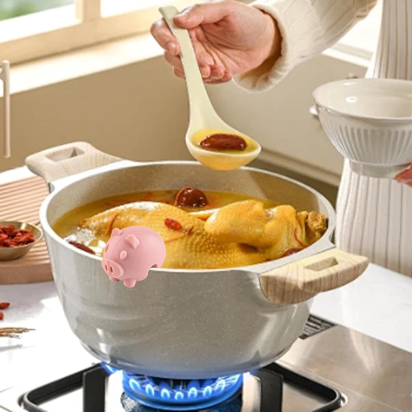 Lid Side Pot Lid Lifter, Silicone Steam Release Spill Stopper, Keeping Lid Open, Cartoon Animal, Cooking Assistant for Boiling & Stewing, Soup Pots