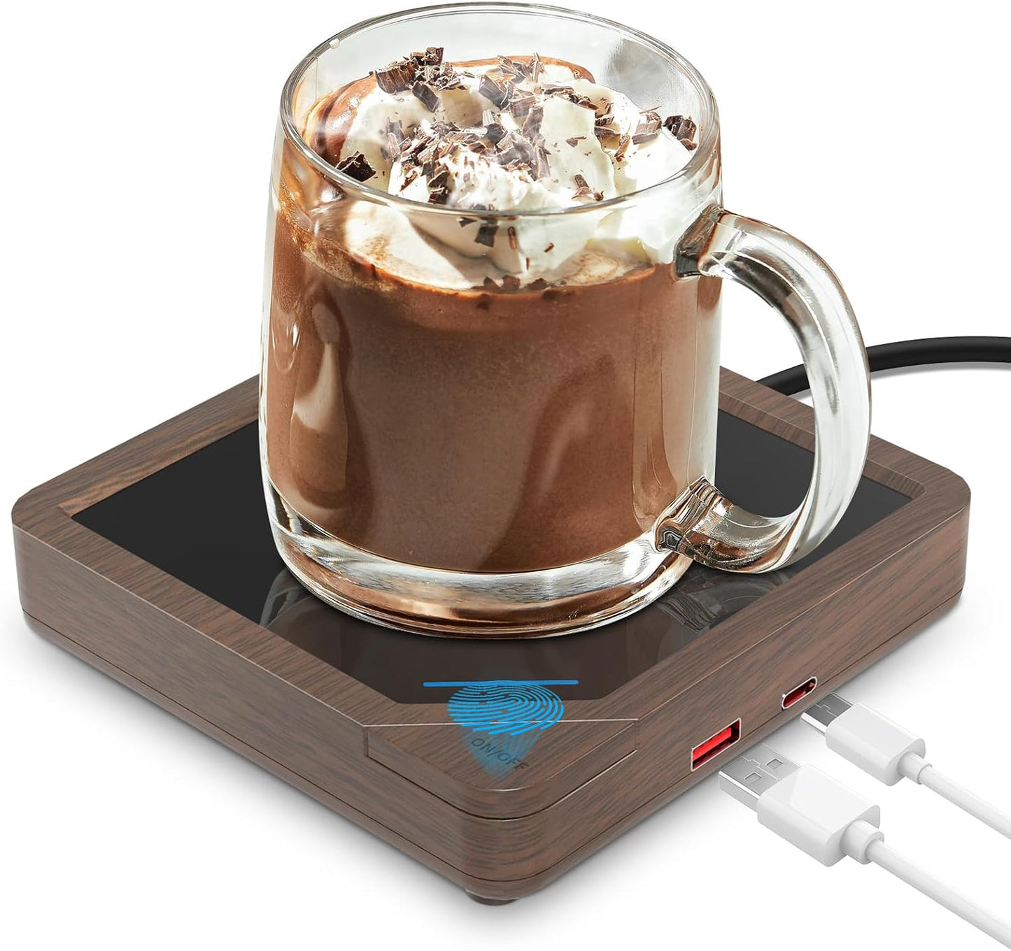 Coffee Mug Warmer with 2 USB Charging Ports: Auto Shut-Off Candle Wax Warmer - Heated Beverage Coffee Accessories for Home Office Desk - U1 Black