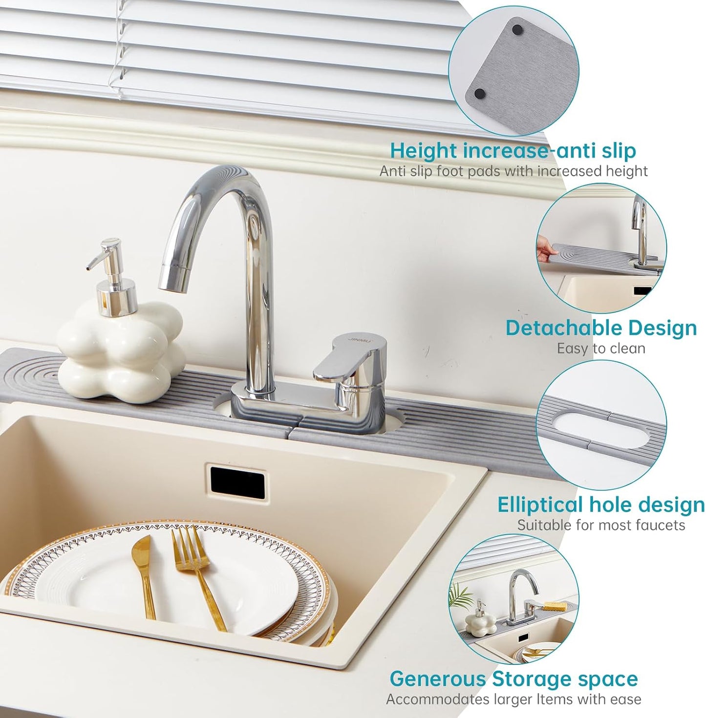 Stone Faucet Mat for Kitchen Sink Oval Hole Bathroom sink splash guard | Water-Absorbing Diatomite Stone Drying Mat & Sink Protectors Absorbent Stone Tray for Bathroom Counter, Oval Hole 6.5" x 2.5"