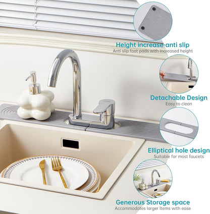 Stone Faucet Mat for Kitchen Sink Oval Hole Bathroom sink splash guard | Water-Absorbing Diatomite Stone Drying Mat & Sink Protectors Absorbent Stone Tray for Bathroom Counter, Oval Hole 6.5" x 2.5"