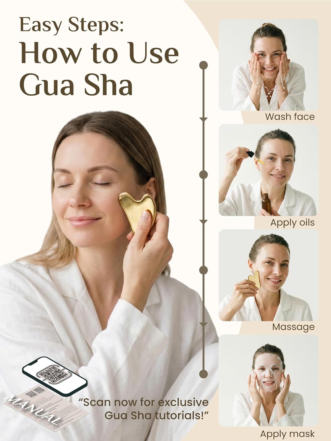 Rena Chris Gua Sha Facial Tools, Stainless Steel Guasha Tool for Acupuncture, Manual Massage Tool for Jawline Sculpting and Puffiness Reducing, Gua Sha Facial Massage Tool, Skin-Care Gift (Silver) | Face Massage Tool for Jawline Sculpting, Puffiness