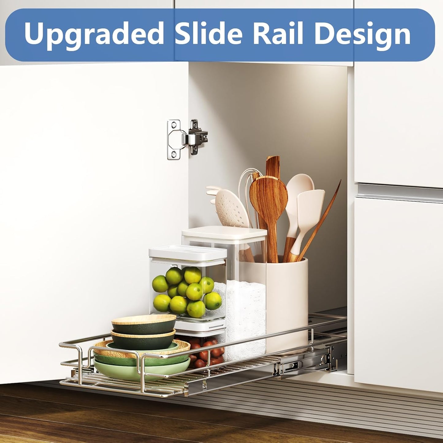 ROOMTEC Pull Out Cabinet Organizer, Pull Out Shelves 5½" W x 21½" D, Heavy Duty Cabinet Drawers Slide Out Kitchen Organizers Storage Shelf