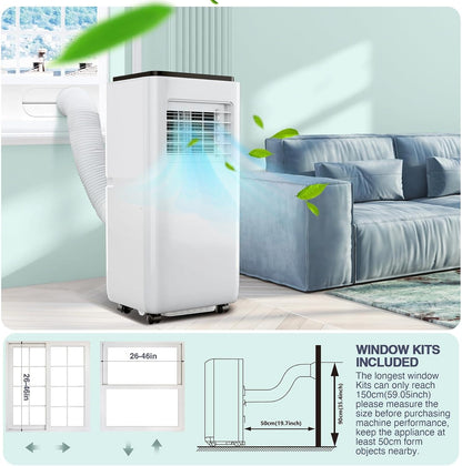 10000 BTU Portable Air Conditioner, 3 In1 Cooling Dehumidifier Fan, Quiet Fast Cooling, 4 Way Swing, LED Display, Remote, 24H Timer, 360° Wheels, Window Kit, Cools Rooms Up to 450 Sq.ft