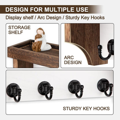 Key and Mail Holder Wall Mount, Mail Organizer with 5 Key Hooks | Key Holder with Shelf, Key Holder for Coat, Dog Leash, Home Decor Rack, Entry Way Organizer