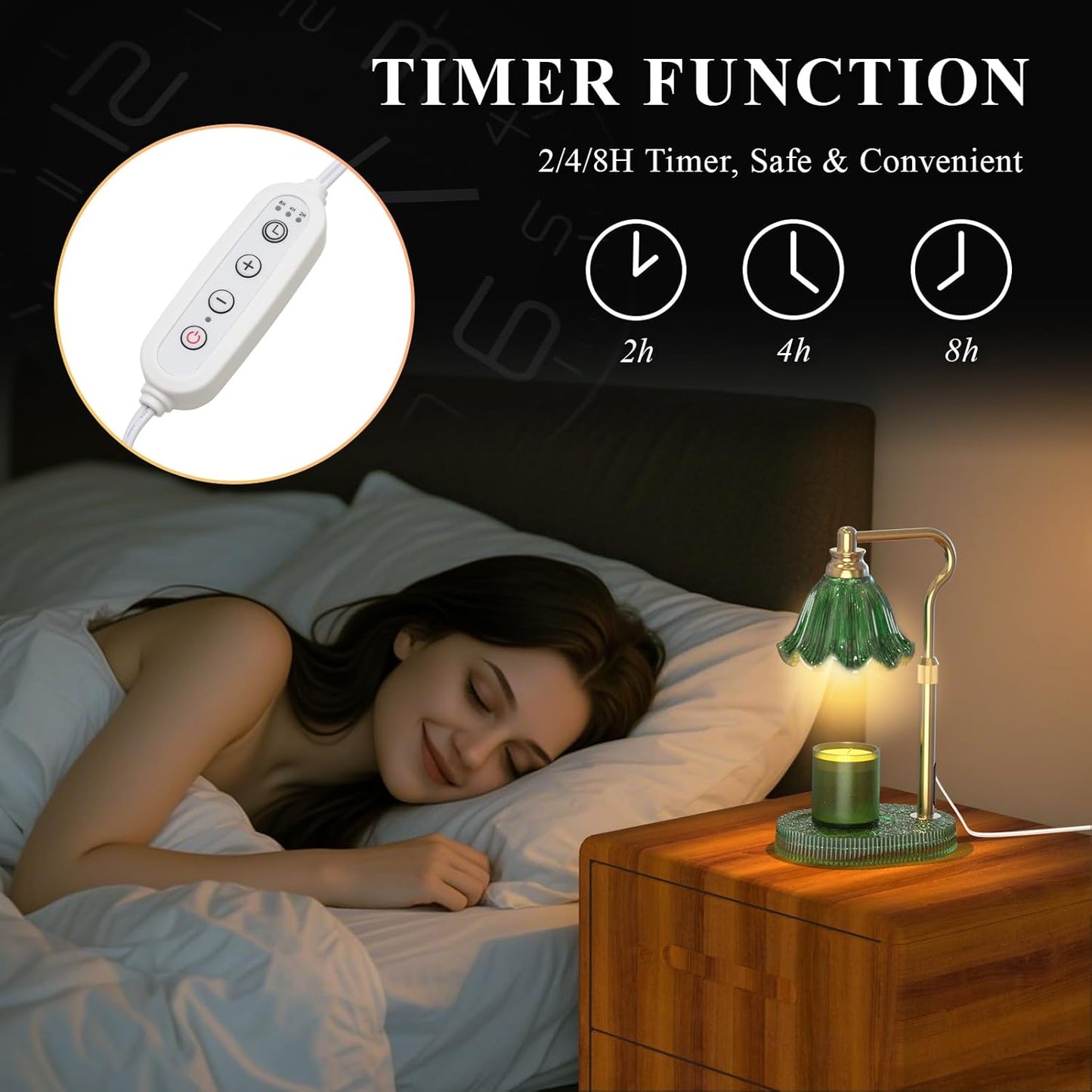 Flower Candle Warmer Lamp,Adjustable Timer & Dimmer(Green) | Adjustable height fits jars. Timer & dimmer safe melt. 2 bulbs & heat-proof base. Perfect for bedroom, office, or gifting.