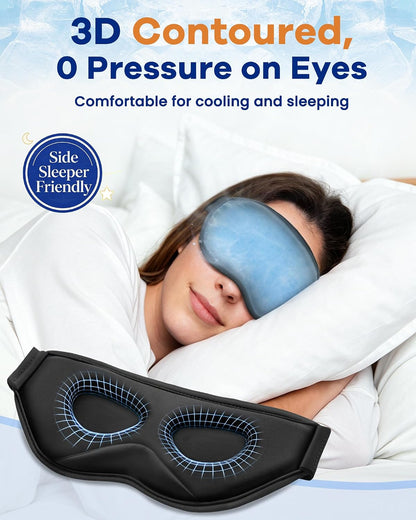 BeeVines 3D Cooling Gel Eye Mask for Puffy Eyes Migraines Headache Fast Relief, After Surgery Care, Ice Pack for Cold Compress, 6 OZ Contoured Weighted Sleep Mask for Sleeping, 100% Blackout
