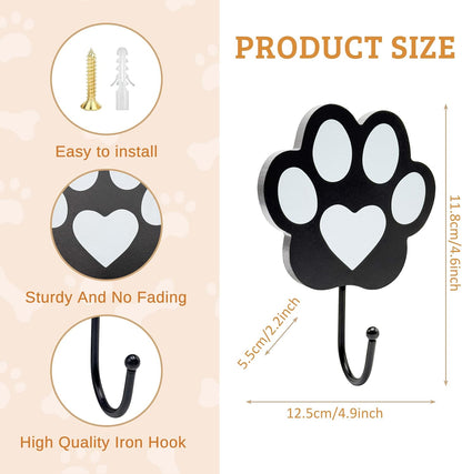 Unique Wooden Dog Leash Holder Wall Mounted, Coat and Key Hook for Wall, Dog Paw Decor for Home Living Room, Great Gifts for Cat Lovers
