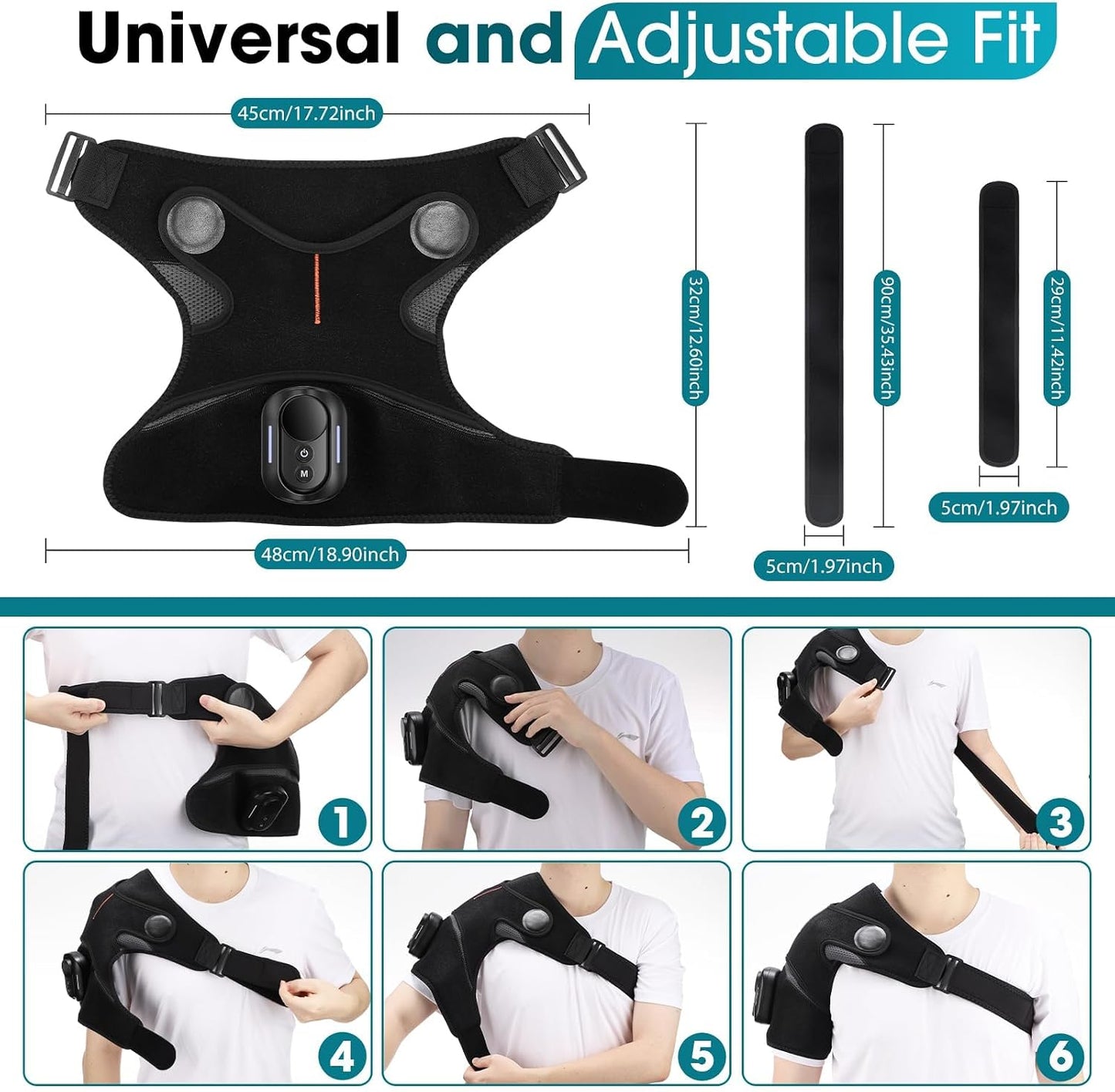 Cordless Shoulder Heating Pad,Heated Shoulder Wrap with Massage | Detachable Magnetic Remote Control Rotator Ruff Massager for Shoulder Pain Relief