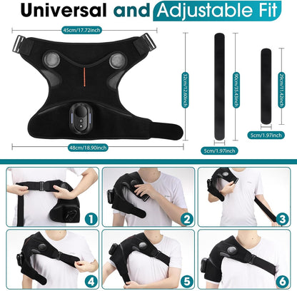 Cordless Shoulder Heating Pad,Heated Shoulder Wrap with Massage | Detachable Magnetic Remote Control Rotator Ruff Massager for Shoulder Pain Relief