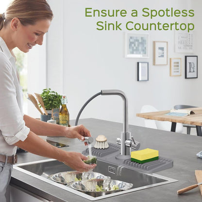 24 Inch Silicone Faucet Mat for Kitchen Sink Splash Guard – Upgraded Draining Mat with Water Tray Behind Faucet – Countertop Protectors to Catch Spills (Black, 24" x 5.5" )
