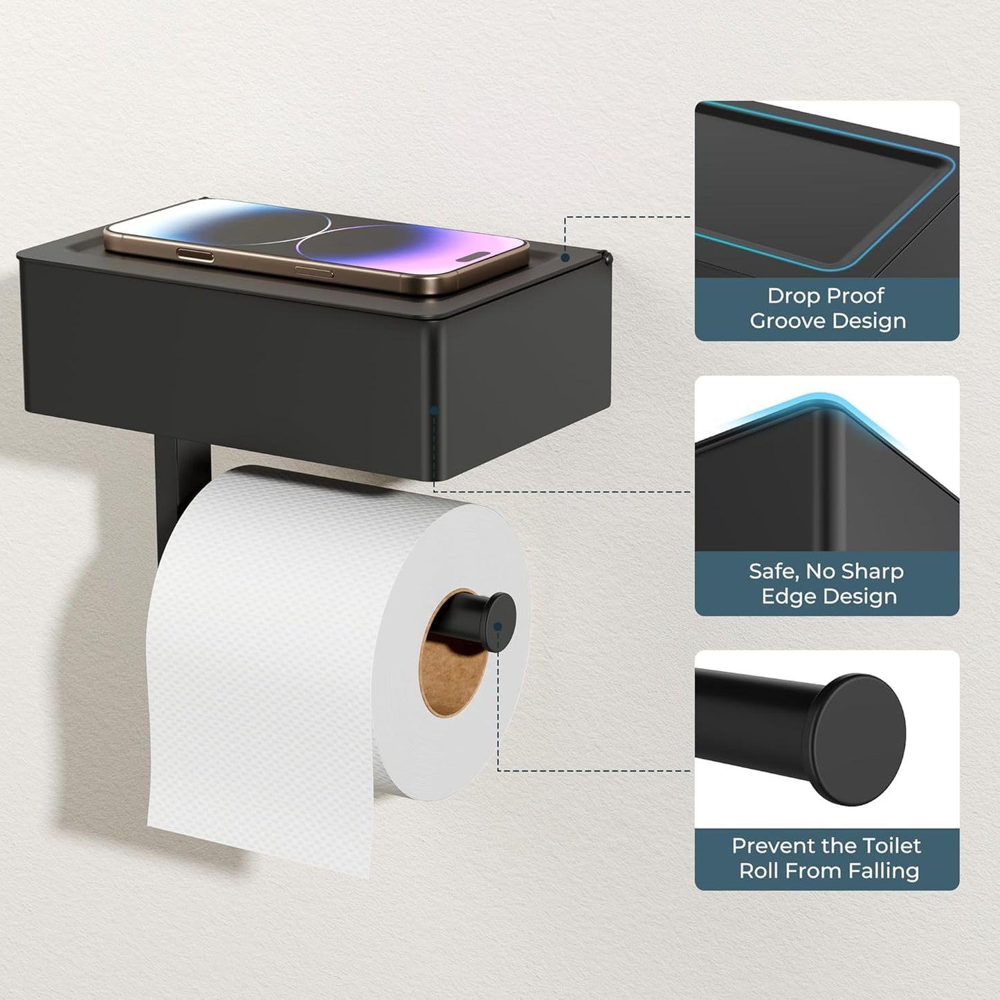 FORIOUS Toilet Paper Holder with Shelf, Wall-Mounted Modern Wipes Dispenser | Brushed Nickel | Toilet Paper Holder with Storage for Bathroom | Fits Wipes, Sanitary Napkin, Tampon | 8.0"x5.3" Large Shelf