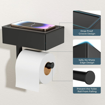 FORIOUS Toilet Paper Holder with Shelf, Wall-Mounted Modern Wipes Dispenser | Brushed Nickel | Toilet Paper Holder with Storage for Bathroom | Fits Wipes, Sanitary Napkin, Tampon | 8.0"x5.3" Large Shelf